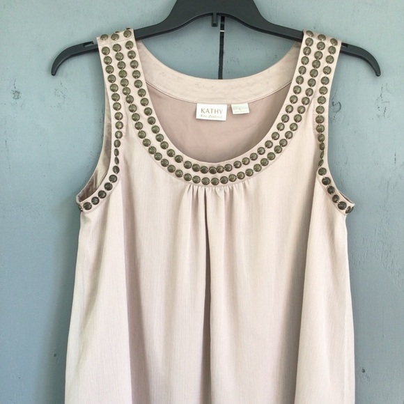 Kathy Van Zeeland Studded Detail Brown Tank Size Large - Picture 2 of 5